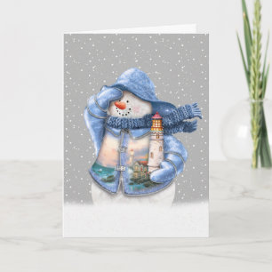 Nautical Snowman in Snowflakes Feestdagen Kaart