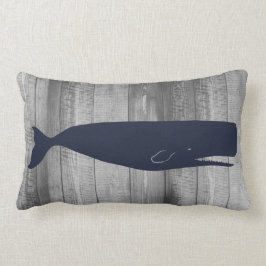 Nautical Sperm Whale Silhouette & Grey Wood Plants Kussen