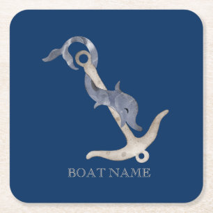 Nautical Spirit Anchor Dolphin Navy Blue Kartonnen Onderzetters