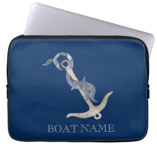 Nautical Spirit Anchor Dolphin Navy Blue Laptop Sleeve