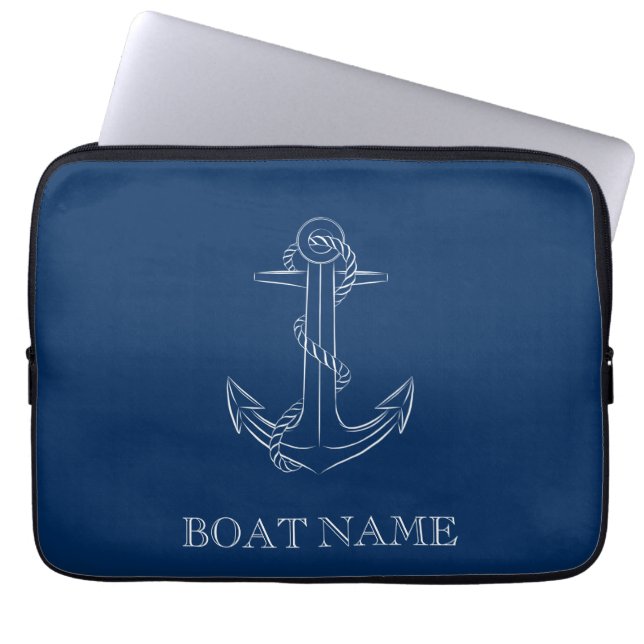 Nautical Spirit Anchor Navy Blue Laptop Sleeve (Voorkant)