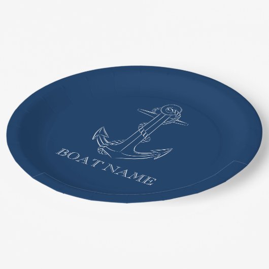 Nautical Spirit Anchor Navy Blue Papieren Bordje (Gekanteld)