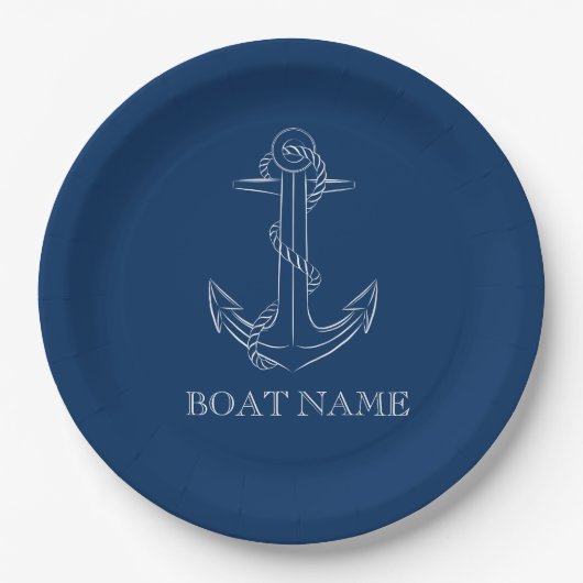 Nautical Spirit Anchor Navy Blue Papieren Bordje (Voorkant)
