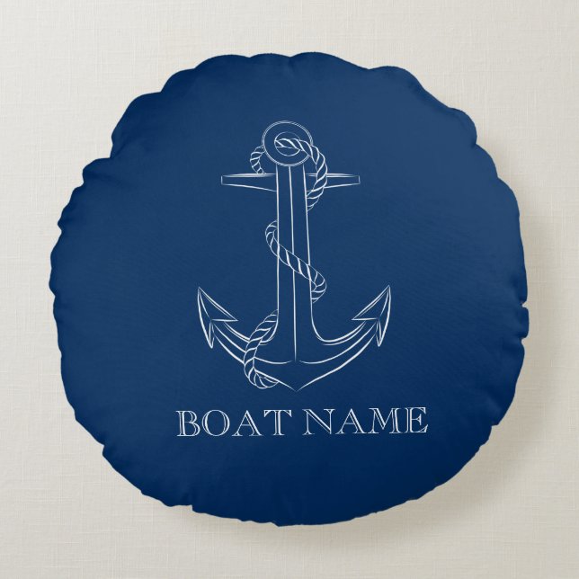 Nautical Spirit Anchor Navy Blue Rond Kussen (Voorkant)