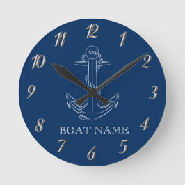 Nautical Spirit Anchor Navy Blue Ronde Klok