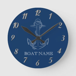 Nautical Spirit Anchor Navy Blue Ronde Klok