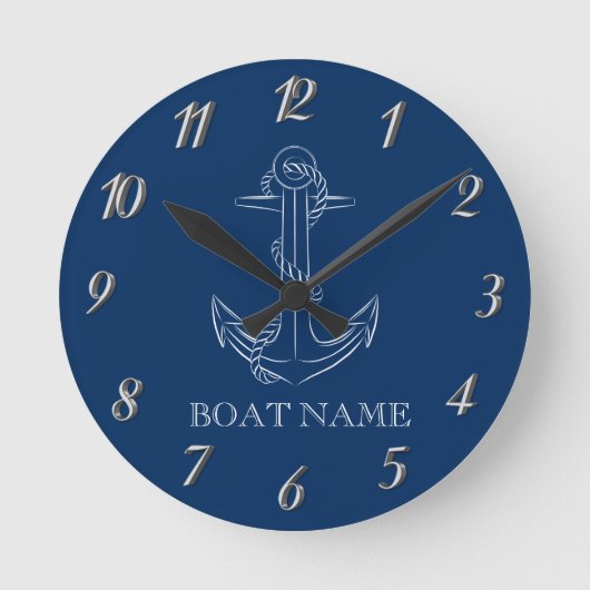 Nautical Spirit Anchor Navy Blue Ronde Klok (Voorkant)
