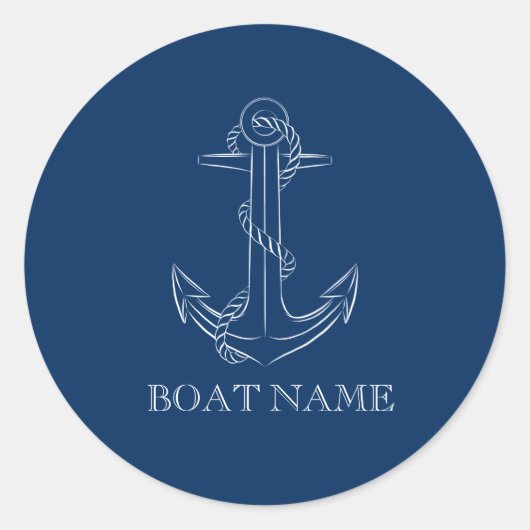 Nautical Spirit Anchor Navy Blue Ronde Sticker (Voorkant)