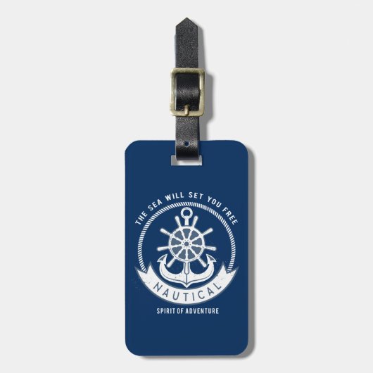 Nautical Spirit Anchor, Wiel, Navy Blue Bagagelabel (Voorkant verticaal)