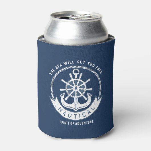 Nautical Spirit Anchor, Wiel, Navy Blue Blikjeskoeler (Blikje Voorkant)