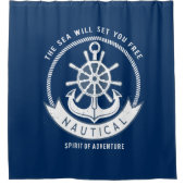 Nautical Spirit Anchor, Wiel, Navy Blue Douchegordijn (Voorkant)