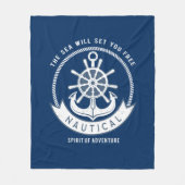 Nautical Spirit Anchor, Wiel, Navy Blue Fleece Deken (Voorkant)