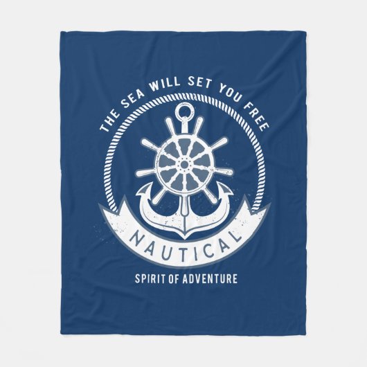 Nautical Spirit Anchor, Wiel, Navy Blue Fleece Deken (Voorkant)