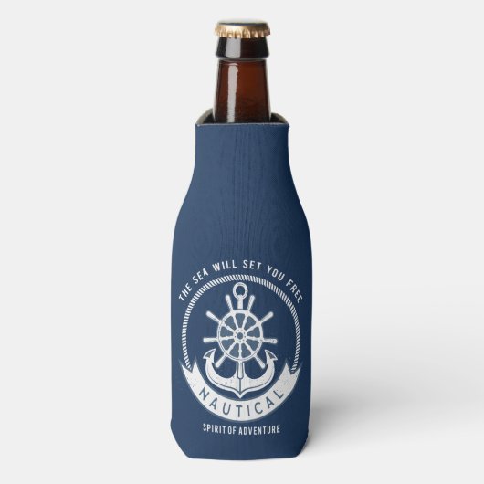 Nautical Spirit Anchor, Wiel, Navy Blue Flesjeskoeler (Fles Voorkant)