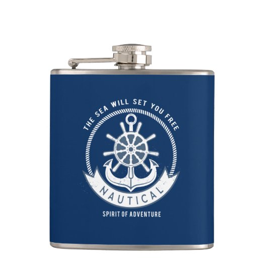 Nautical Spirit Anchor, Wiel, Navy Blue Heupfles (Voorkant)