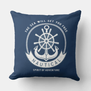 Nautical Spirit Anchor, Wiel, Navy Blue Kussen