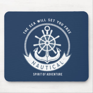 Nautical Spirit Anchor, Wiel, Navy Blue Muismat