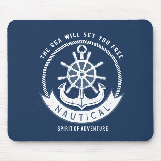 Nautical Spirit Anchor, Wiel, Navy Blue Muismat (Voorkant)