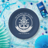 Nautical Spirit Anchor, Wiel, Navy Blue Papieren Bordje (Feest)