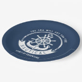 Nautical Spirit Anchor, Wiel, Navy Blue Papieren Bordje (Gekanteld)