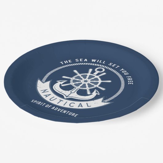 Nautical Spirit Anchor, Wiel, Navy Blue Papieren Bordje (Gekanteld)