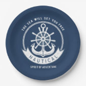 Nautical Spirit Anchor, Wiel, Navy Blue Papieren Bordje (Voorkant)