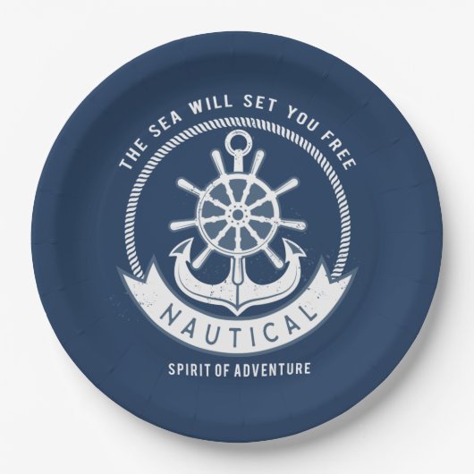 Nautical Spirit Anchor, Wiel, Navy Blue Papieren Bordje (Voorkant)
