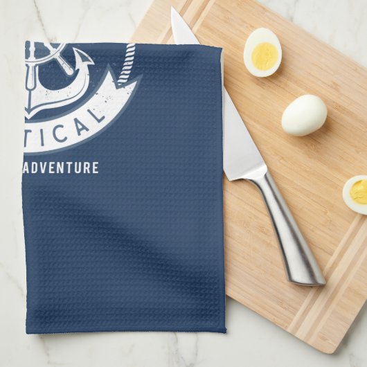 Nautical Spirit Anchor, Wiel, Navy Blue Theedoek (Quarter Fold)