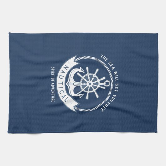 Nautical Spirit Anchor, Wiel, Navy Blue Theedoek (Horizontaal)