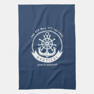 Nautical Spirit Anchor, Wiel, Navy Blue Theedoek
