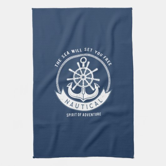 Nautical Spirit Anchor, Wiel, Navy Blue Theedoek (Verticaal)