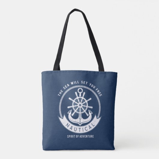 Nautical Spirit Anchor, Wiel, Navy Blue Tote Bag (Achterkant)