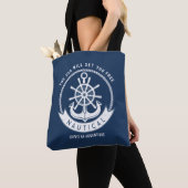 Nautical Spirit Anchor, Wiel, Navy Blue Tote Bag (Dichtbij)