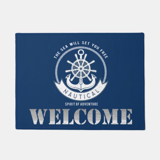Nautical Spirit Anchor, Wiel, Navy Blue Welcome Deurmat (Voorkant)