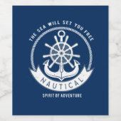 Nautical Spirit Anchor, Wiel, Navy Blue Wijn Etiket (Enkel label)