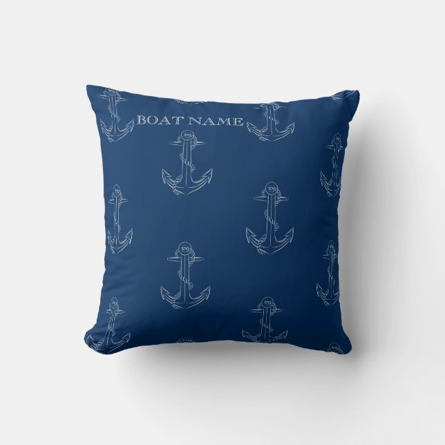 Nautical Spirit Anchors Navy Blue Kussen (Voorkant)