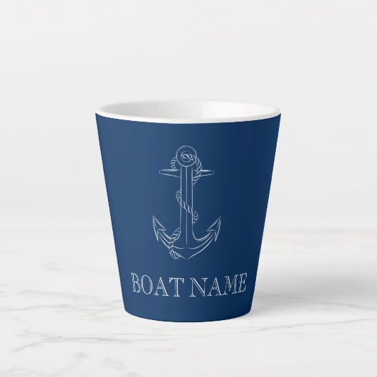 Nautical Spirit Anker Marineblauw Latte Mok (Voorkant)