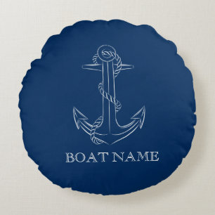 Nautical Spirit Anker Marineblauw  Rond Kussen