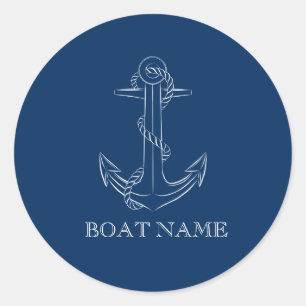 Nautical Spirit Anker Marineblauw Ronde Sticker