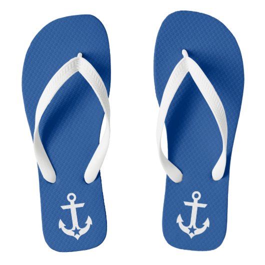 Nautical Star Anker Blauw en Wit Teenslippers (Voetbed)