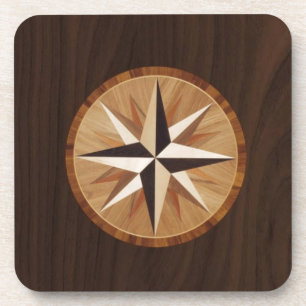 Nautical Star Dark Wood Marquetry Kijk uit Onderzetter