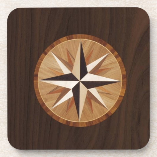 Nautical Star Dark Wood Marquetry Kijk uit Onderzetter (Voorkant)