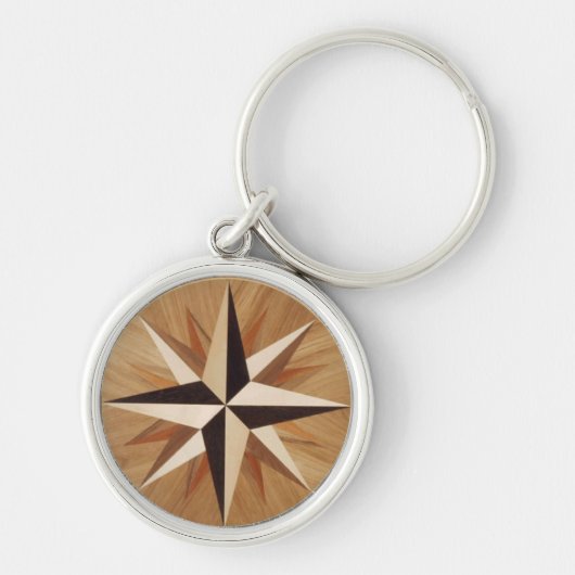 Nautical Star Dark Wood Marquetry Kijk uit Sleutelhanger (Voorkant)