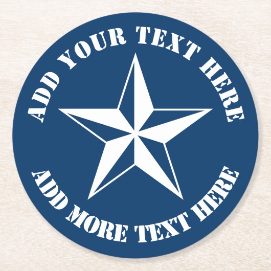 Nautical star navy blue en white custom party ronde kartonnen onderzetter (Voorkant)