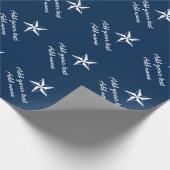 Nautical star navy blue en white personalized cadeaupapier (Hoek)