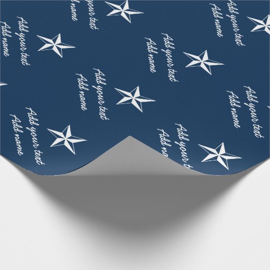 Nautical star navy blue en white personalized cadeaupapier (Hoek)
