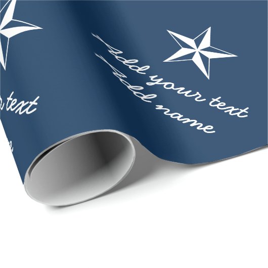 Nautical star navy blue en white personalized cadeaupapier (Rol Hoek)