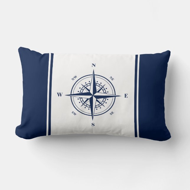 Nautical Star op Blue and White Lumbar Pillow Kussen (Voorkant)