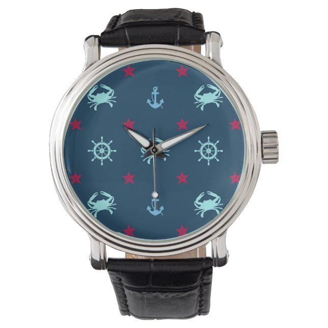 Nautical Star Pattern Horloge (Voorkant)