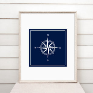 Nautical Star Poster - Navy Blue en White